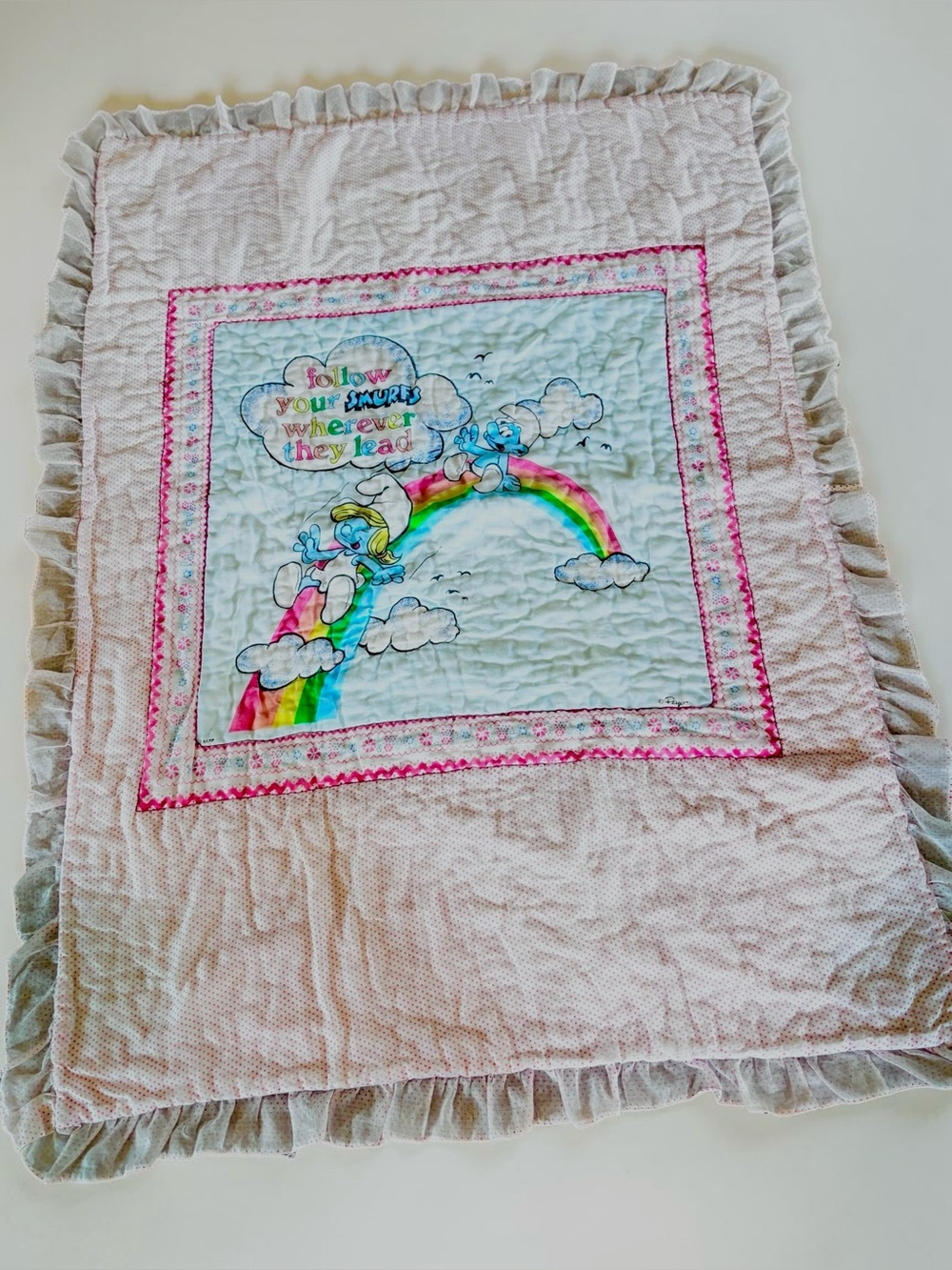 Vintage Smurfette Baby Blanket Rainbow Ruffle Nursery Bedding